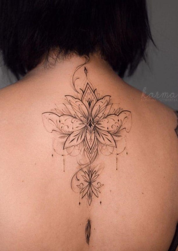 Detailed Feminine Flower Tattoo Outline Work