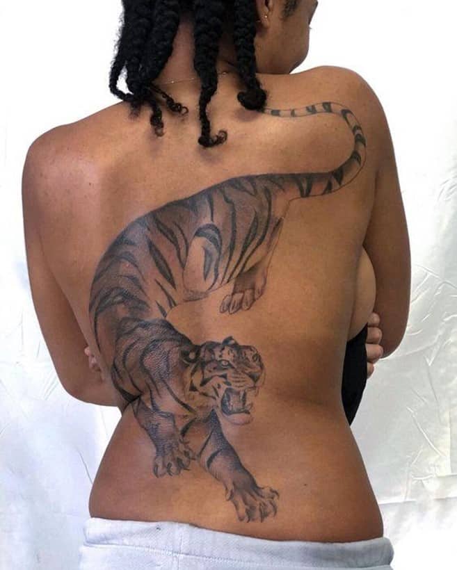 Large Tiger Inspired Back Tattoo