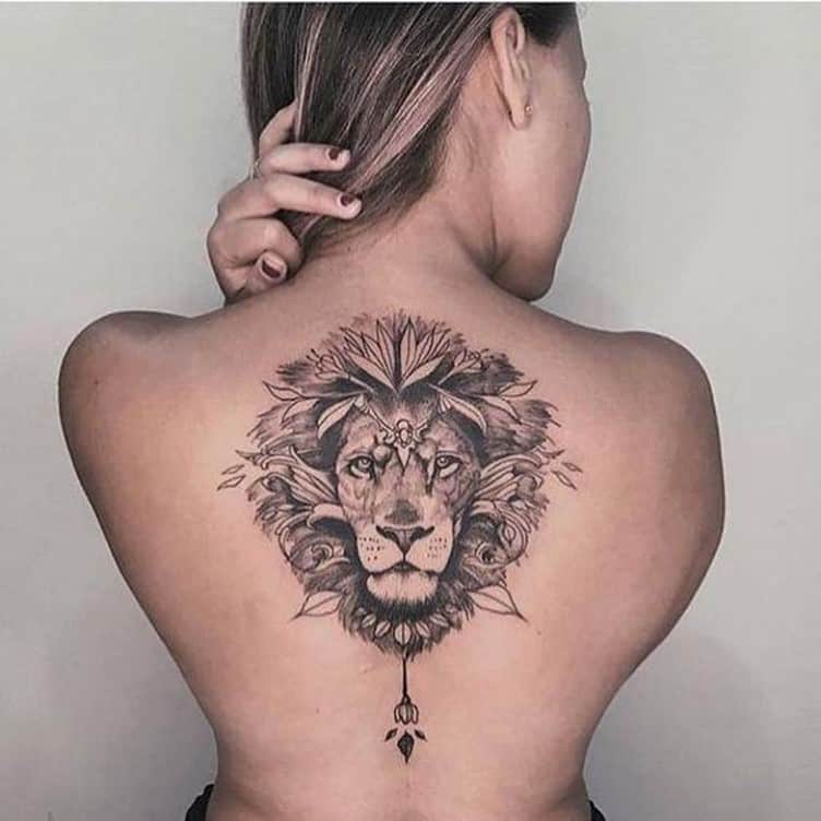 Lion Back Tattoo For Women