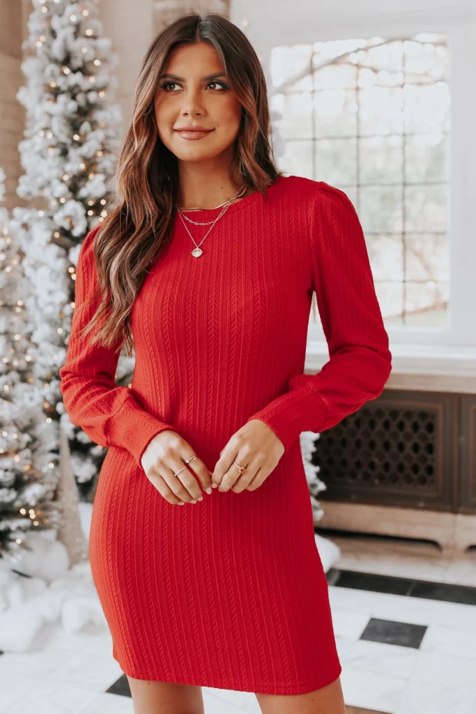 Christmas Party Outfits red cable knit dress
