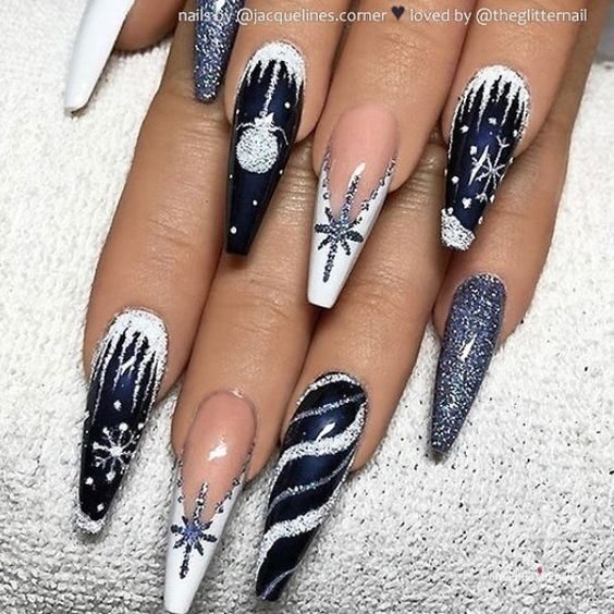Long blue winter nails