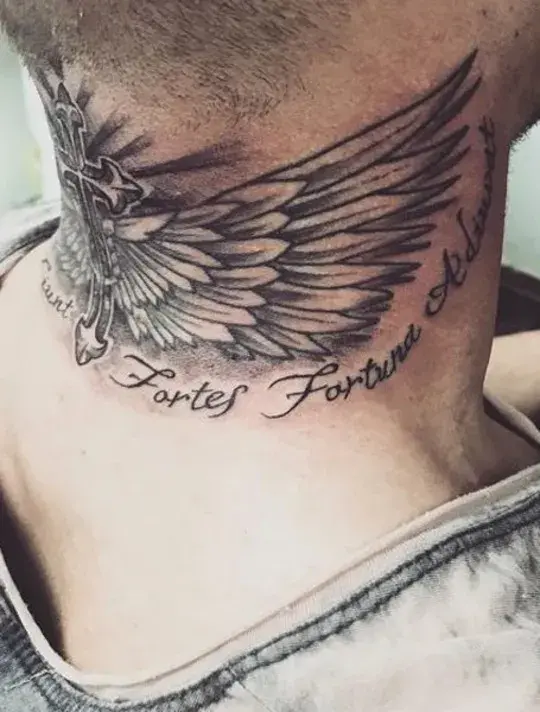 Angel Wing Tattoo Design on Neck