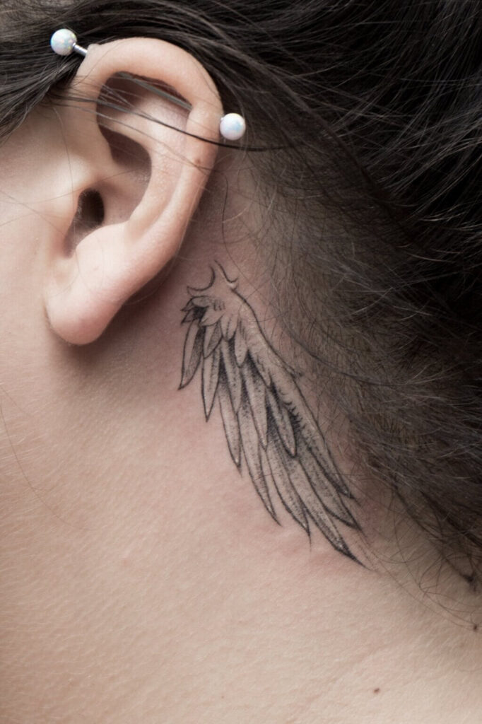 Angel Wings Tattoo Behind the Ear 2