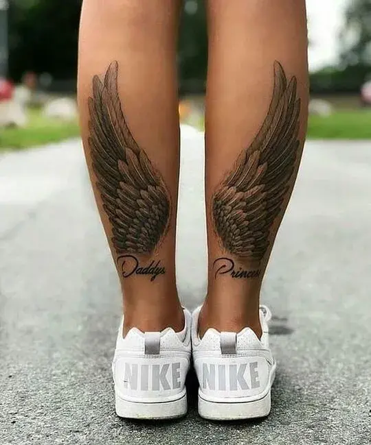 Angel Wings Tattoo on Calf