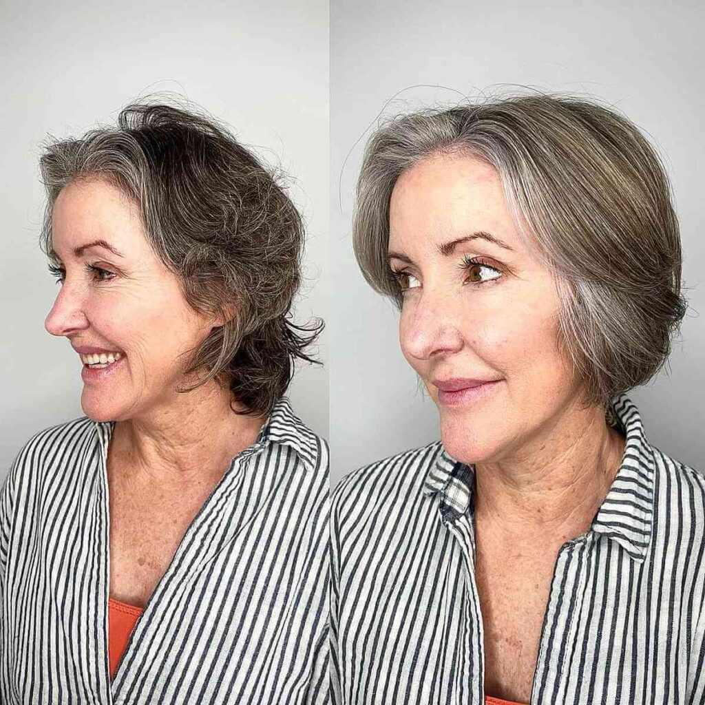 jaw length layered cut for older ladies over 60