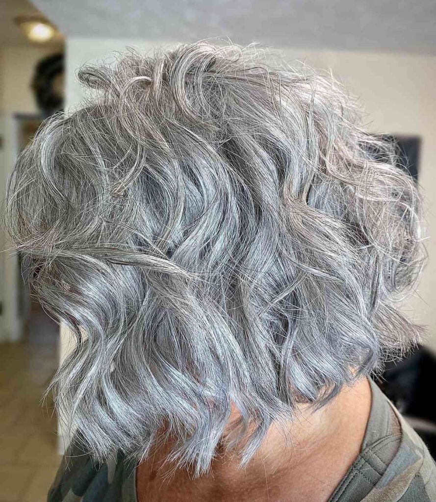 layered choppy bob on wavy hair for women past 60
