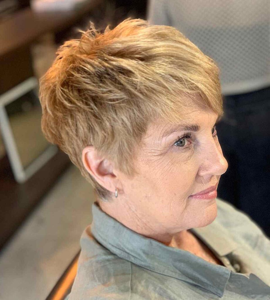 razor cut textured pixie for a lady over 60