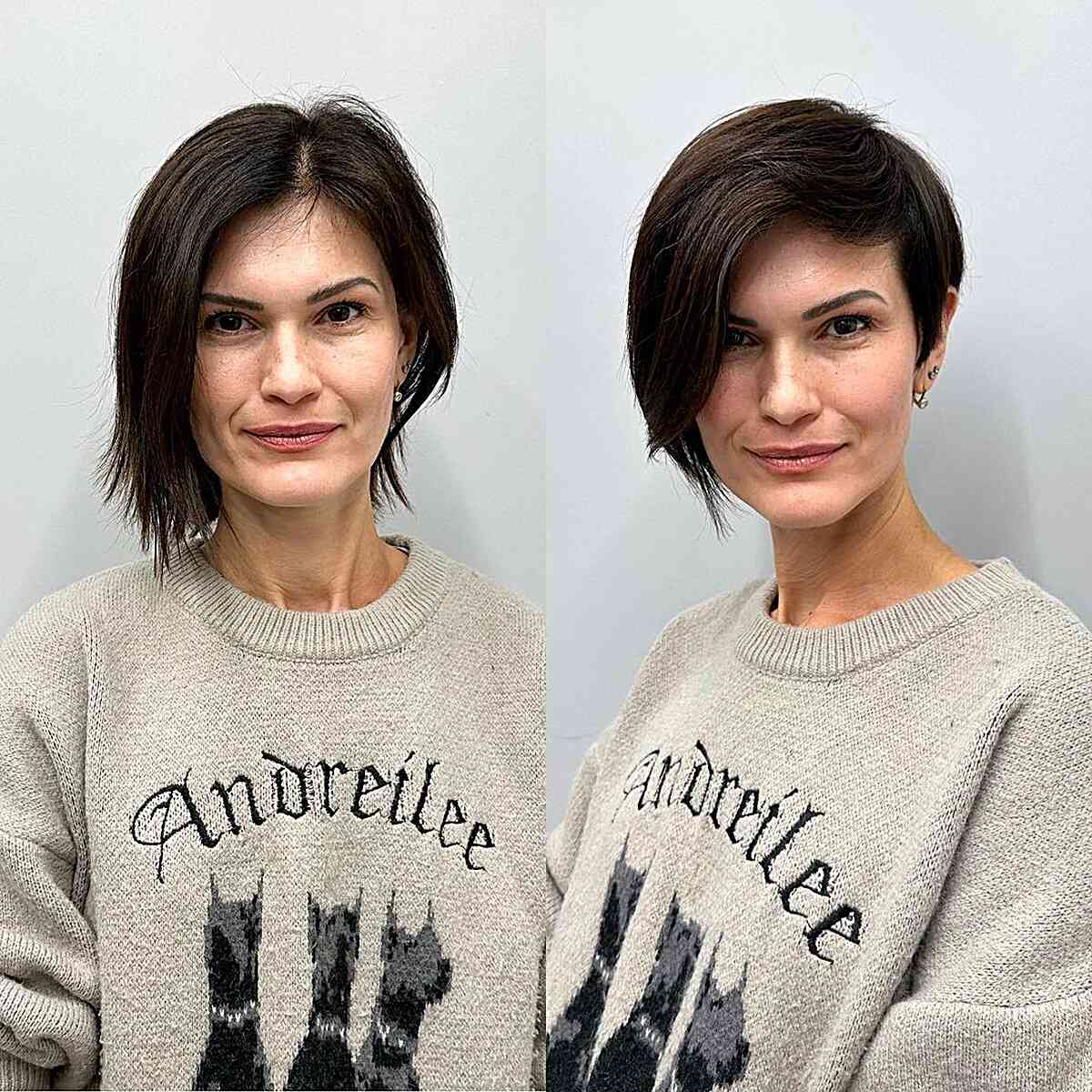 asymmetrical pixie with side part style