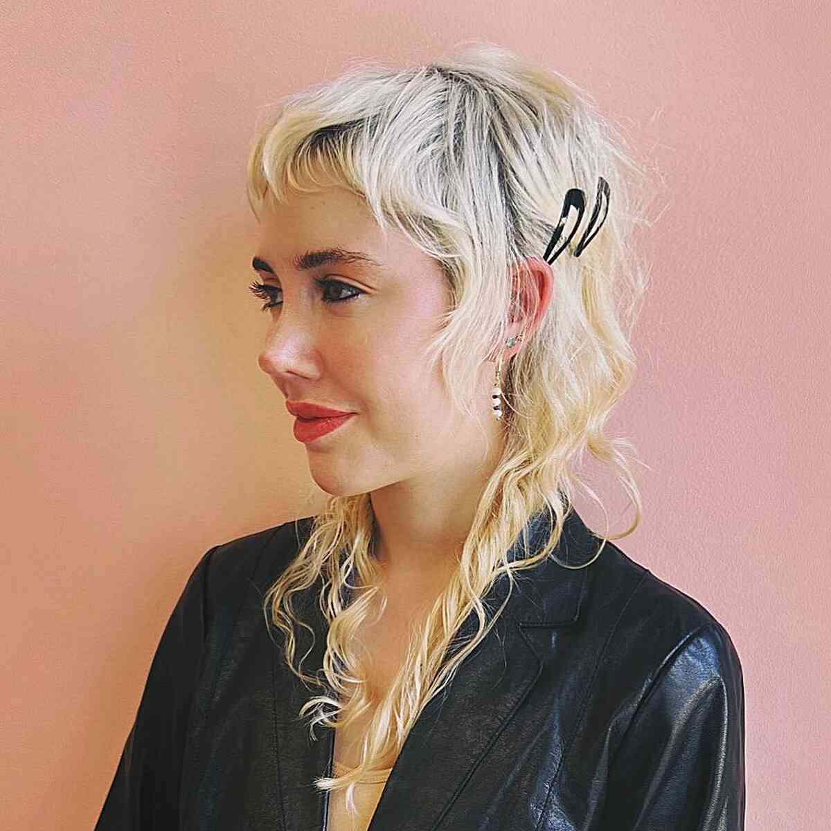 1980s wavy faux mullet with barrettes