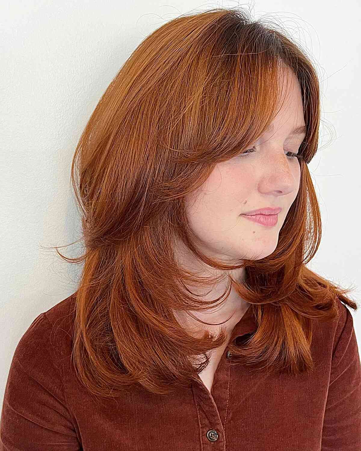 copper red butterfly cut with feathery layers